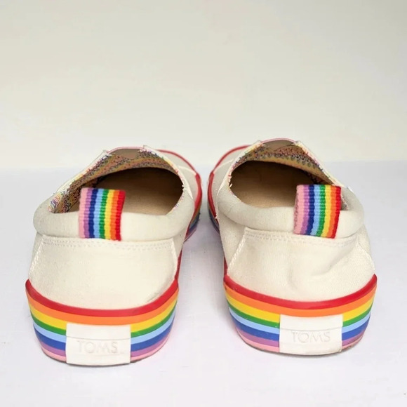 Tom's	 Women's Alpargata Fenix Slip-On White w/ Rainbow Stripes Sz 10 VGUC - Picture 6 of 12